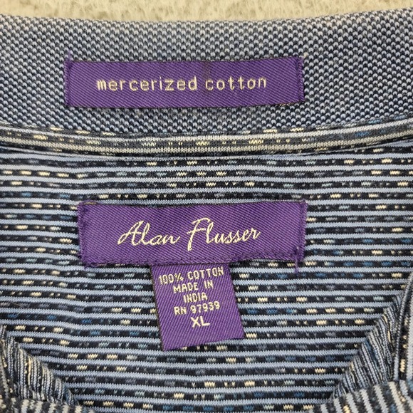 Alan Flusser Shirt Mens XL Blue Short Sleeve Casual Classic Preppy Polo - Picture 3 of 11